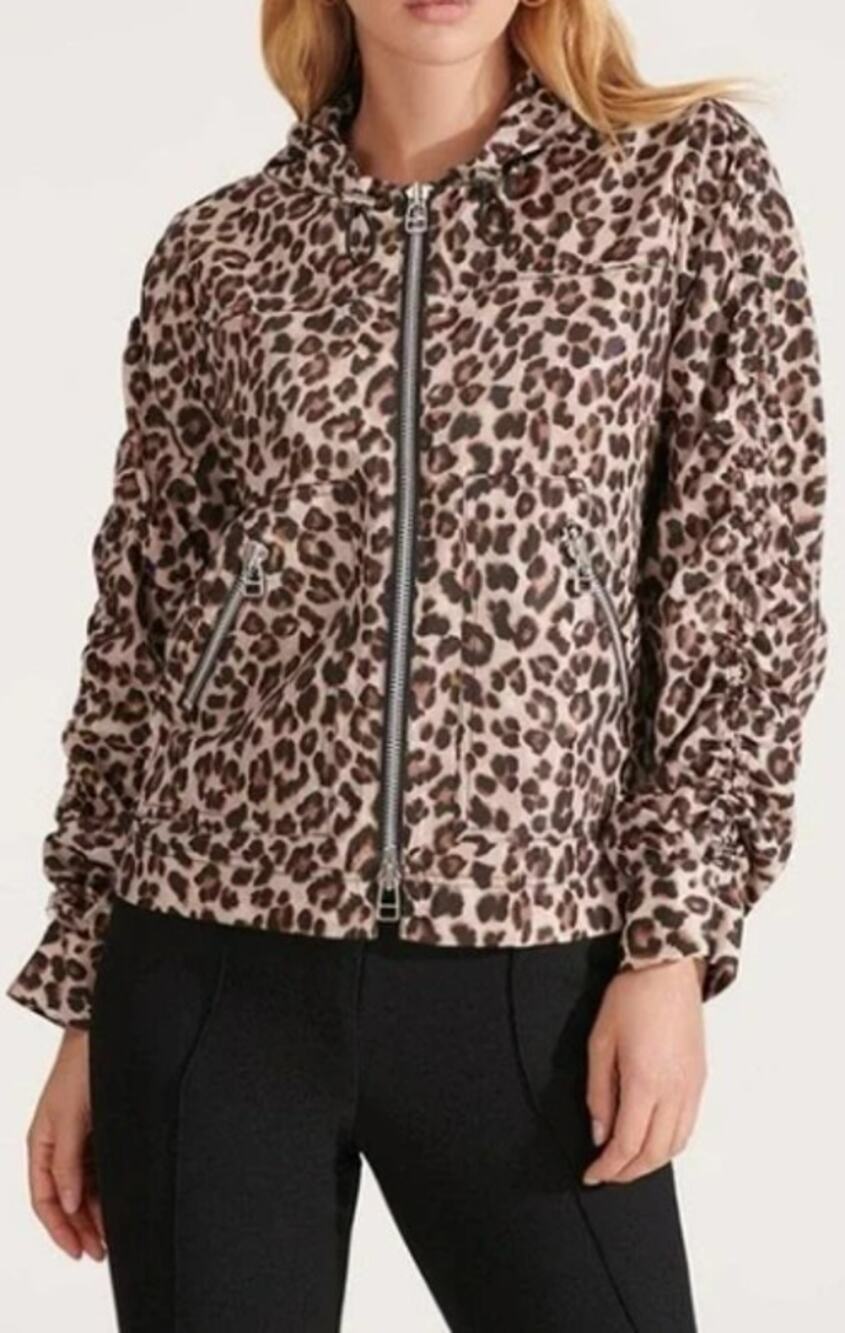 Veronica Beard Sibila Leopard Animal Anorak Cinch Active Jacket $395 Ruching XS